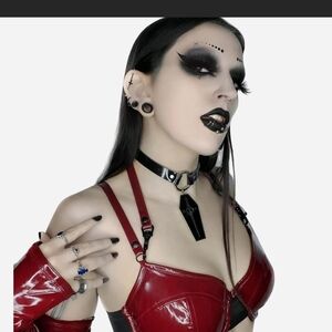 Red Vinyl Harness Bra Lip Service
